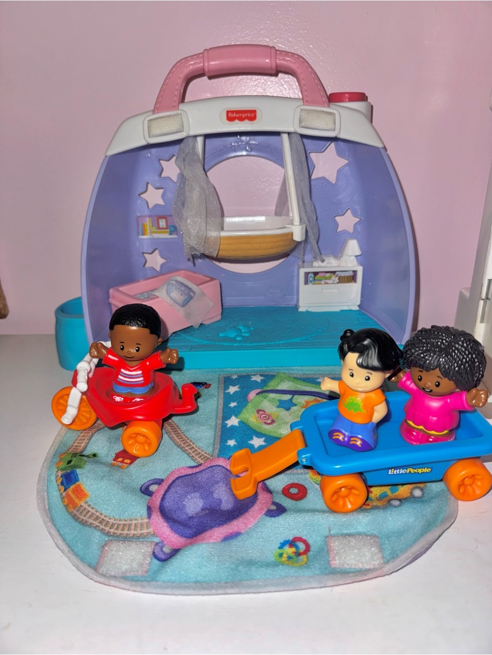 Fisher-Price Little People Playset with Pink Carry Case and Blue Accessories